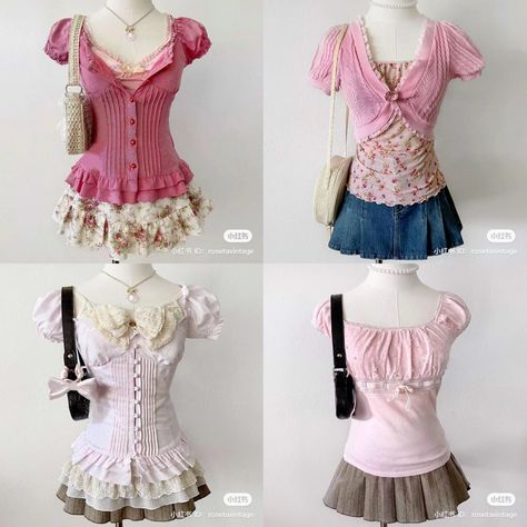 Harajuku Cute Fashion, Y2k Fashion Early 2000s Japanese, Pink Puffy Sleeve Top Outfit, Y2k J Fashion, Gyaru Simple Outfit, 2010 Japanese Fashion, Soft 2000s Aesthetic, Acubi Coquette Fashion, Aliexpress Coquette