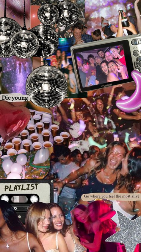 Party Mood Board Aesthetic, Birthday Aesthetic Theme Ideas, Party Home Aesthetic, 200s Party Aesthetic, House Party Aesthetic Ideas Birthday, Disco Inspired Outfits Party, Hoco After Party Theme Ideas, Disco Party Astethic, Disco Themed Party Aesthetic