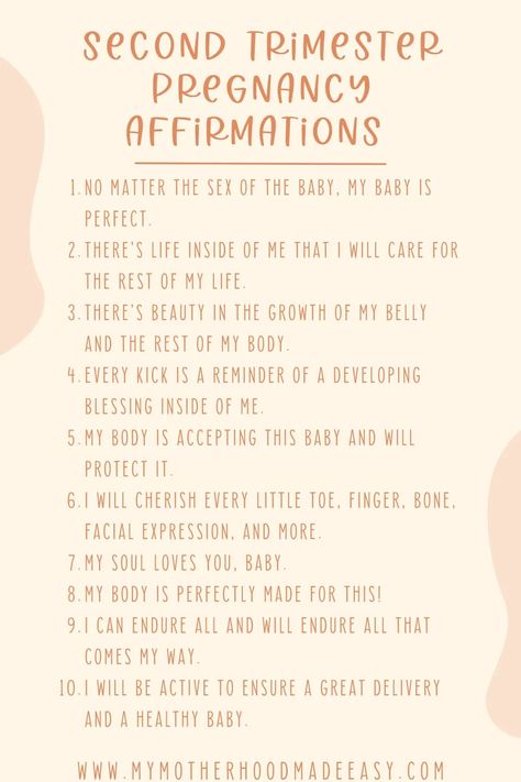 Second Trimester Affirmations, 2nd Trimester Quotes, 2nd Trimester Affirmations, Healthy Pregnancy Prayer, 1st Trimester Affirmations, Healthy Baby Affirmations Pregnancy, Healthy Baby Affirmations, Baby Affirmations Pregnancy, Second Trimester Checklist