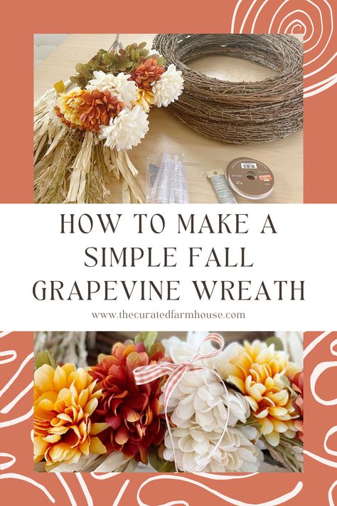 How To Make a Simple Fall Grapevine Wreath Fall Grapevine Wreath Ideas Diy, Diy Grapevine Wreath, Grapevine Pumpkin, Fall Grapevine Wreath, Easy Wreath, Easy Fall Wreaths, Fall Grapevine Wreaths, Easy Wreaths, Floral Grapevine