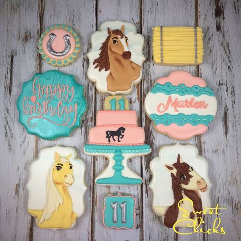 Spirit Riding Free Cookies, Spirit Cookies Horse, Spirit Themed Birthday Party, Spirit Horse Birthday Party, Spirit Birthday Party Ideas, Girl Horse Birthday Party, Spirit Birthday, Horse Party Decorations, Spirit Riding Free