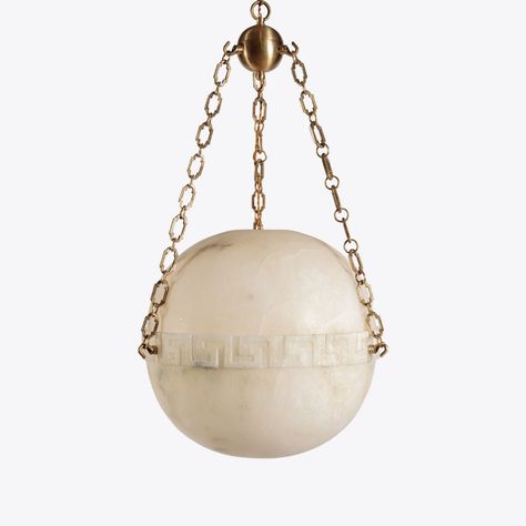 Elissa Alabaster Pendant - Two Sizes - with classical Greek key motif Alabaster Light Fixture, Alabaster Light, Visual Comfort Lighting, Addition Ideas, Traditional Beauty, Murano Chandelier, Design Library, Curved Walls, Vintage Mirrors