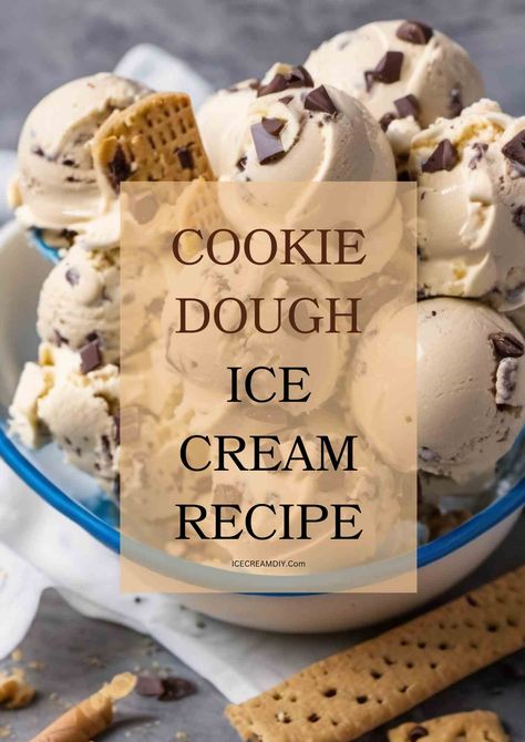 Cookie Dough Ice Cream is a frozen dessert that combines the irresistible flavors of creamy ice cream with chunks of edible cookie dough. Dash Ice Cream Mug Recipes, I’ve Cream Recipes, Cookie Dough For Ice Cream, Home Made Ice Cream Recipes With Machine, Homemade Cookie Dough Ice Cream, Cookie Dough Ice Cream Recipe, Kitchen Aid Ice Cream Recipes, Ice Cream Diy, Banana Pudding Ice Cream