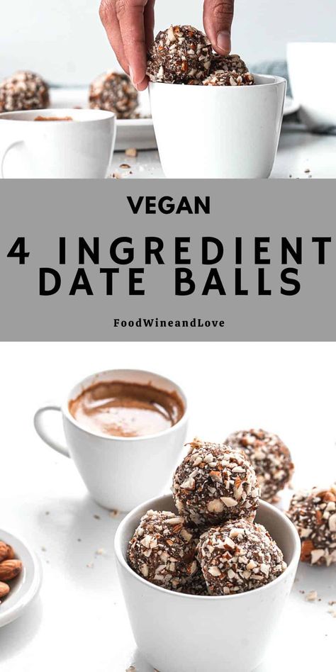 4 Ingredient Date Balls, a simple vegan diet recipe for energy treats that is made with dates and almonds. Desserts With Dates, Date Recipes Desserts, Glutenfri Baking, Date Balls, Vegan Diet Recipes, Date Recipes, Healthy Sweets Recipes, Lost 100 Pounds, 4 Ingredient