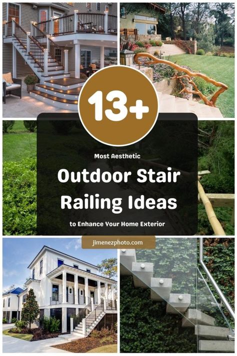 13+ Most Aesthetic Outdoor Stair Railing Ideas to Enhance Your Home Exterior Handrail Ideas Outdoor, Railing For Outdoor Stairs, Outdoor Stair Railing Ideas Diy, Railing For Front Steps, Back Porch Stairs Ideas, Outdoor Handrail Ideas, Outdoor Handrails For Stairs Front Steps, Exterior Stair Railing Ideas, Porch Handrail Ideas