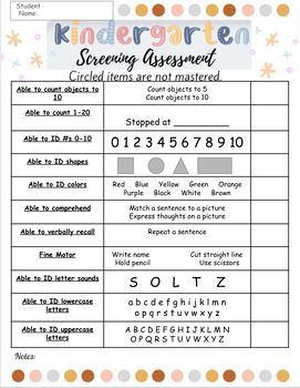 This form can be used for Kindergarten screening or a pre-assessment for Kindergarten. These include skills that a district can use to place students into classes or to collect initial data for the upcoming class. This pairs well with pre-made assessments on ESGI. Forms could be used for teachers only or sent home with the parents as information on what their student needs to work on before coming to Kindergarten. Easy to read for parents. Two forms formatted with letters in order or mixed up. Kindergarten Readiness Assessment Free Printable, Phonics Assessment Kindergarten, Kindergarten Assessment Free Printable, Pre K Assessment Forms Free, Kindergarten Circulum, Kindergarten Assessment Checklist, Kindergarten Assessment Binder, Kindergarten Readiness Assessment, Preschool Assessment Forms