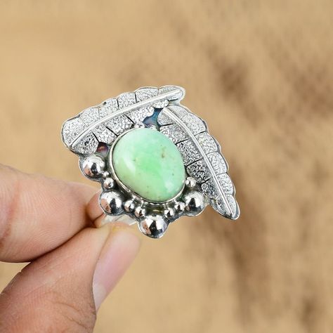 #Chrysoprase #ChrysopraseRing #ChrysopraseJewelry #Ring #GemstoneRing #HandmadeRing #HandmadeJewelry #SilverRing #WomenRing #AdjustableRing #Jewellery #Rings #SolitaireRings #BrandNewRing #NewYearGift #Valentine'SDayGift Chrysoprase Jewelry, Chrysoprase Ring, Handmade Boho Jewelry, Unique Rings Vintage, Colored Stone Rings, Cocktail Jewelry, Girl Jewelry, Rings For Girls, Valentines Jewelry