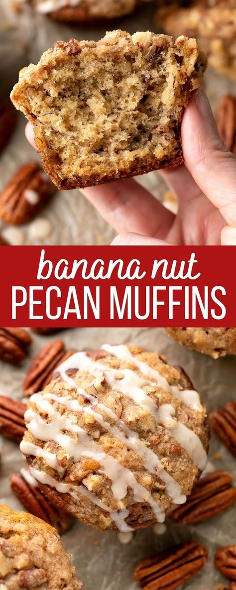 banana nut muffins pecan streusel Banana Nut Bread Cupcakes, Maple Pecan Banana Muffins, Banana Nut Desserts, Banana Nut Muffins With Pecans, Banana Nut Crunch Muffins, Banana Nut Bread Muffins Recipe, Recipes With Pecans Healthy, Banana Nut Muffins With Streusel, Banana Pecan Cookies