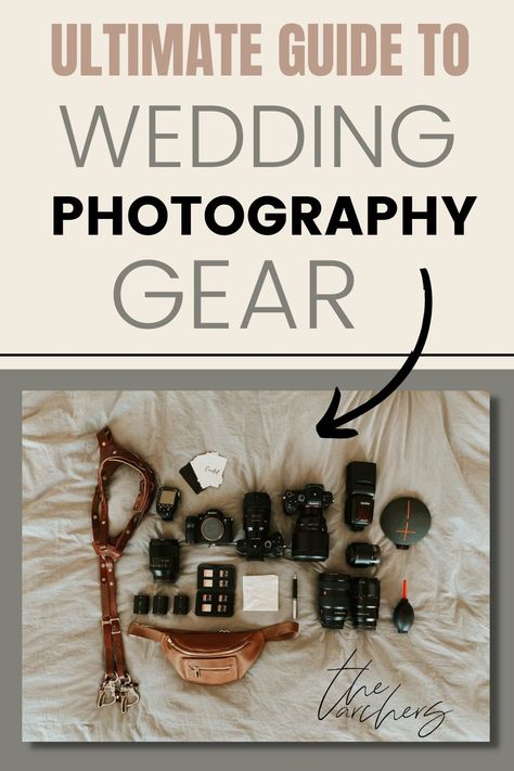 We have had so many questions about what gear we use and what lenses we would recommend, so we wanted to provide y'all with a guide for wedding photography gear. A beginning photographer may not start out with all of this gear, but as their business grows, these are the things we think are must haves for wedding day! From cameras, to lenses, accessories, and even our posing strategy, it's in this post, so check it out! Wedding Photographer Tips | Beginning Wedding Photography Photography Business Must Haves, Wedding Photography Essentials, Wedding Photography Must Haves, Best Lenses For Wedding Photography, Wedding Photography Outfit, Wedding Photographer Must Haves, Wedding Photography Accessories, Photographer Outfits For Wedding, Wedding Photographer Tips