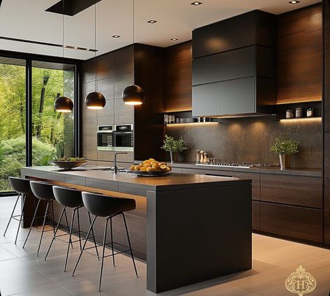 Luxury Black Kitchen, Modern Dark Kitchen, Black Cabinetry, Design Ložnic, Desain Pantry, Dream Kitchens Design, Modern Kitchen Interiors, Contemporary Kitchen Design, Elegant Kitchens