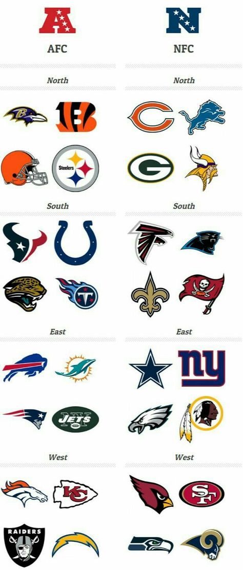 NFL Divisions Nfl Divisions, Nfl Football Helmets, American Football League, Nfl Memes, Nfl Football Teams, Nfl Teams Logos, All Nfl Teams, Nfl Logo, Football Teams