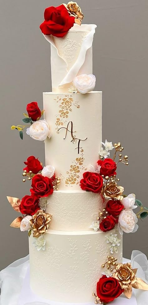 Wedding Cake Simple Elegant, Wedding Cake Art, Wedding Cake Pearls, Big Wedding Cakes, Garnet Wedding, Fondant Wedding Cakes, Wedding Cake Roses, Dream Wedding Cake, Simple Cake Designs