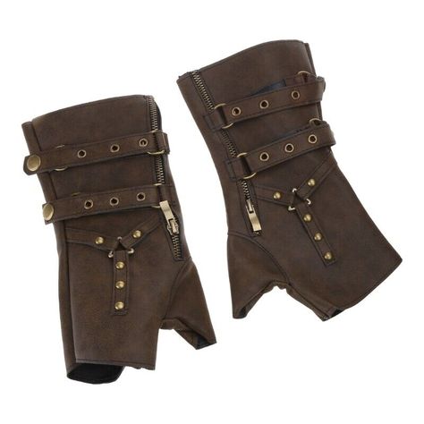 Steampunk Rivet PU Leathers Fingerless Gloves Men Women Half Finger Gloves Features: Our arm guards is perfect for those who appreciate the medieval aesthetic and want to add a touch of unique style to their outfits. Crafted from durable leathers, our arm guards provide a comfortable fit for wrists of all sizes. Suitable for parties, festivals, and cosplay, our arm guards are a versatile accessory that can enhances any look. Complete your look with our stylish Steampunk Arm Guards. Perfect for v Fingerless Gloves Aesthetic, Medieval Gloves, Fantasy Gloves, Fingerless Gloves Men, Steampunk Arm, Steampunk Clothes, Steampunk Gloves, Medieval Steampunk, Gloves Aesthetic