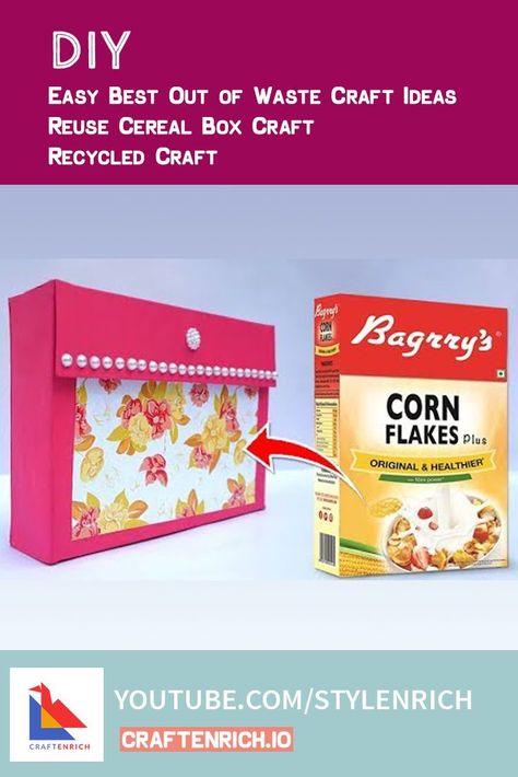 Easy Best Out of Waste Craft Ideas from Cornflakes Box | Reuse Cereal Box Craft | Recycled Craft Diy Cereal Box Ideas, Cereal Boxes Diy, Diy Book Holder, Box Craft Ideas, Cereal Box Organizer, Waste Craft Ideas, Cereal Box Craft, Diy Magazine Holder, Cardboard Organizer