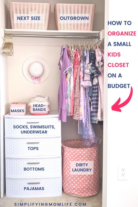 Kids Room Closet Organization, Little Kids Room Design Girls Bedroom Ideas, Kids Closet Storage Ideas, Kid Room Organization Ideas, Small Closet Kids Organization, Kids Closet With Dresser Inside, Small Closet Organization Ideas Kids, Children Closet Organization, Girls Closet Organization Ideas