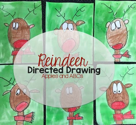 Reindeer Directed Drawing Kindergarten, Directed Draw Reindeer, Prek Reindeer Craft, Christmas Directed Drawing Kindergarten, Rudolph Art For Kids, Reindeer Directed Drawing For Kids, Christmas Tree Directed Drawing For Kids, Christmas Directed Drawing For Preschool, Christmas Guided Drawing For Kids