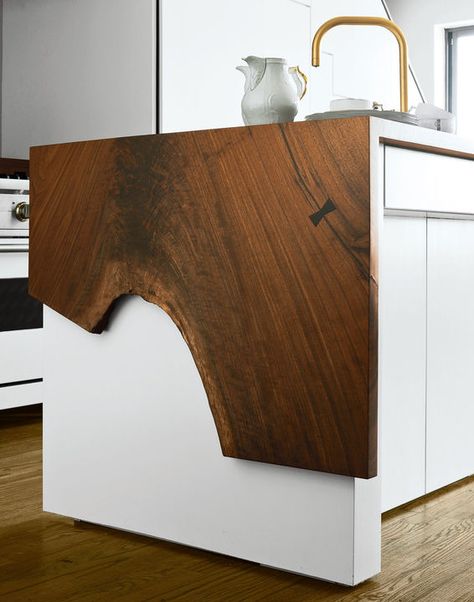 Kitchen Trends: Waterfall Edge Counter Tops - Callier and Thompson Drop Leaf Kitchen Island, Wood Countertops Kitchen, Island Table, Brooklyn Apartment, Kitchen Island Table, Wood Counter, Kitchen Island Design, Wood Countertops, Island Design