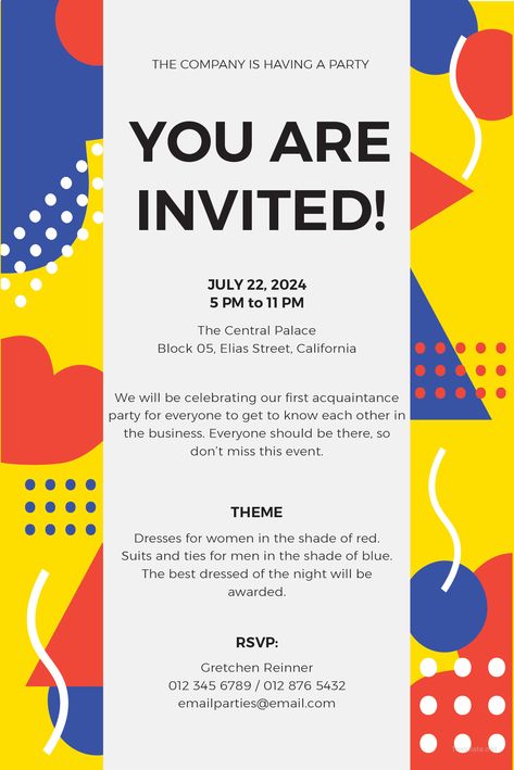 Invitation Poster Events, E Invitation Card Design, Email Invitation Design, Event Invitation Card, Potluck Invitation, Free Party Invitations, Birthday Party Poster, Museum Wall, Free Email Templates