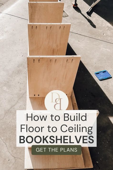 Learn how to make DIY floor to ceiling bookshelves. This easy to follow bookshelf wall tutorial lays it all out for you and makes the process easy. Save money and DIY your own built in bookcase. How To Build Built In Shelves, Diy Built In Bookshelf Wall, Diy Bookcase Wall Living Room, Built In Bookshelves Floor To Ceiling, Diy Book Case Wall, Make Your Own Bookshelf, Diy Floor To Ceiling Bookcase, Diy Built In Bookcase Bedroom, Bookshelf Floor To Ceiling