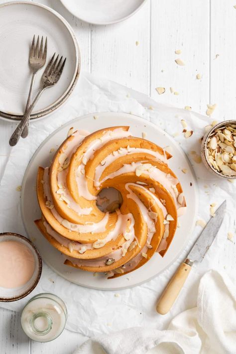 Peach Pound Cake Pound Cake Photography Styling, Cake Made With Cake Flour, Peach Icing, Baker Photoshoot, Peaches Cake, Peach Pound Cake, Pastry Photography, Peach Pound Cakes, Round Bread