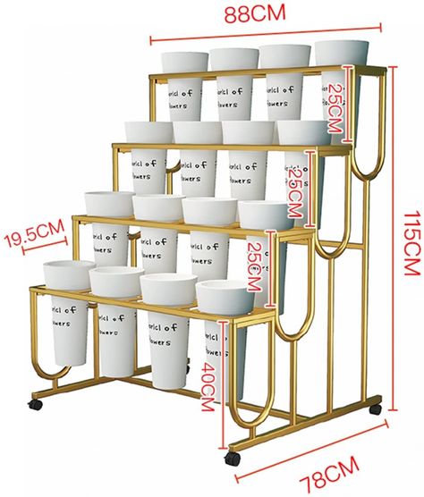 PRICES MAY VARY. 【Size】: The flower bucket display stand Includes: 1 iron metal flower stand and 16 plastic square buckets: Shelf size: L88×W78×H115cm (34.6L x 30.7W x 45.3H inches), Bucket size: L20×W20×H34cm (7.9L x 7.9W x 13.4H inches). 【Multi-Tiered Plant Stand】: This display flower shelf is made of high quality iron metal with a staggered height design, which not only makes this shelf more stable, but also makes effective use of sunlight so that each of your plants can fully absorb it. 【Mul Flower Display Stand, Flower Shop Display, Wrought Iron Plant Stands, Flower Shelf, Vendor Displays, Iron Plant Stand, Garden Stand, Iron Plant, Flower Bucket