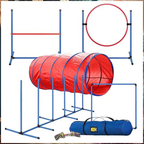 CHEERING PET, Premium Dog Agility Equipment Set, 5 Pieces of Dog Training Fun, Tunnel, Dog Jump, Hoop, Weave Poles and Easy C Miniature Aussie, Dog Agility Equipment, Obstacle Course Training, Dog Agility Training, Miniature American Shepherd, Agility Training For Dogs, American Shepherd, Dog Exercise, Agility Training