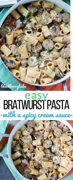 Easy Bratwurst Pasta for #bratsgiving in an easy cream sauce with tomatoes.  Ready in about 30 minutes! Great way to use leftover brats. Recipe by @michelle_goth at Blackberry Babe. #ad @jvillesausage Brat Pasta, Leftover Brats, Bratwurst Dinner, Easy Cream Sauce, Brats Recipe, Brats Recipes, Bratwurst Recipes, Easy Cream, Quick Weeknight Meals