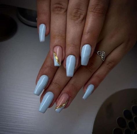 Uv Nails Designs, Light Blue Nails Coffin, Soft Blue Nails, Baby Blue Nails Ideas, Baby Blue Nails With Glitter, Baby Blue Nails Designs, Nails Light Blue, Baby Blue Acrylic Nails, Blue Christmas Nails