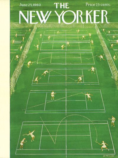 Anatol Kovarsky : Cover art for The New Yorker 1845 - 25 June 1960 Mises En Page Design Graphique, Tennis Posters, The New Yorker Magazine, Tennis Art, Tennis Aesthetic, New Yorker Magazine, New Yorker Covers, Working Overtime, Playing Tennis