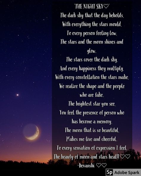 It is a poem..through which I tried to showcase the beauty of the night sky!!♥️💫💫 Night Sky Quotes, Night Poem, Time Poem, Sky Quotes, Poetic Quote, Poetry Hindi, Poems Beautiful, Dark Skies, A Poem