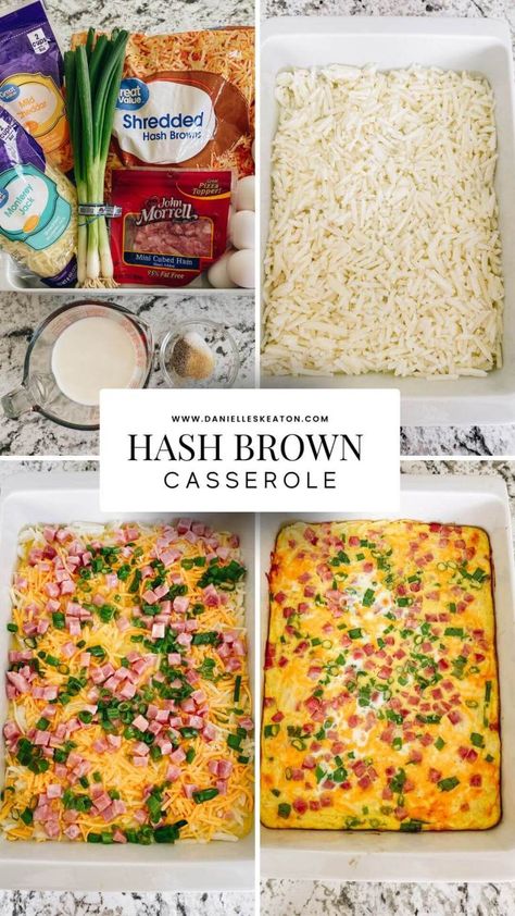 Easy Shredded Hash Brown & Ham Casserole Shredded Hashbrown Casserole, Shredded Hash Brown Casserole, Shredded Hashbrown Recipes, Hashbrown Casserole Easy, Ham Breakfast Casserole, Easy Breakfast Casserole, Breakfast Potato Casserole, Healthy Breakfast Casserole, Breakfast Casserole Bacon