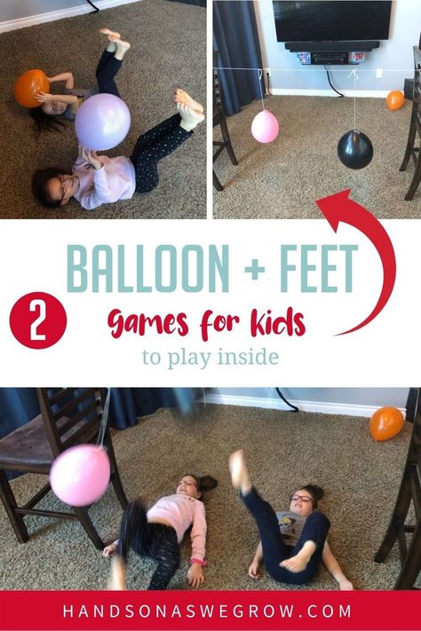 Here are 2 super simple and fun balloon games for kids to play indoors using household supplies and their feet instead of their hands! Balloon Games For Kids, Teaching Kids Letters, 2 Balloon, Balloon Games, Easy Toddler Activities, Gross Motor Activities, Kids Moves, Easy Toddler, Outdoor Activities For Kids