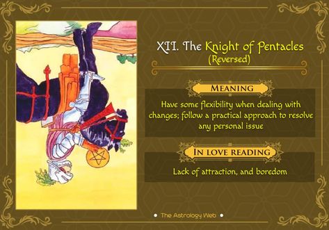 The Knight of Pentacles Tarot | The Astrology Web Knight Of Pentacles Reversed, Knight Of Pentacles Tarot Meaning, Knight Of Pentacles Tarot, Pentacles Tarot Meaning, Tarot Arcana, Tarot Advice, Tarot Pentacles, Knight Of Pentacles, Pentacles Tarot