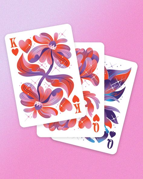 Glittering Flowers Playing Card Deck by Jordan Kay on Dribbble Face Cards Design, Flower Playing Cards, Cute Deck Of Cards, Cards Deck Design, Playing Card Deck Design, Pretty Playing Cards, Funky Mural, Deck Of Cards Design, Card Deck Design