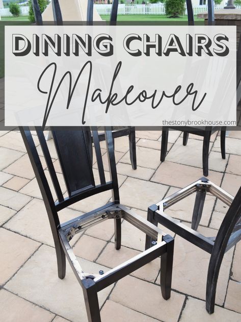 Dining Chairs Makeover Upholster Dining Room Chairs Diy, Black Dining Chairs Reupholstered, Ikea Dining Chairs Black, Upcycle Kitchen Chairs, Add Upholstery To Wooden Chair, Refurbishing Dining Chairs, Diy Reapolstering Chairs Dining Rooms, Recovered Kitchen Chairs, Ikea Dining Chair Makeover