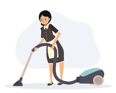 Maid is cleaning the floor by vaccum fla... | Premium Vector #Freepik #vector #house-maid #maid #cleaning-staff #housekeeping Maid Cleaning, Vector House, House Maid, Vector Cartoon, Psd Icon, Flat Vector, Video New, Cartoon Character, Vector Photo