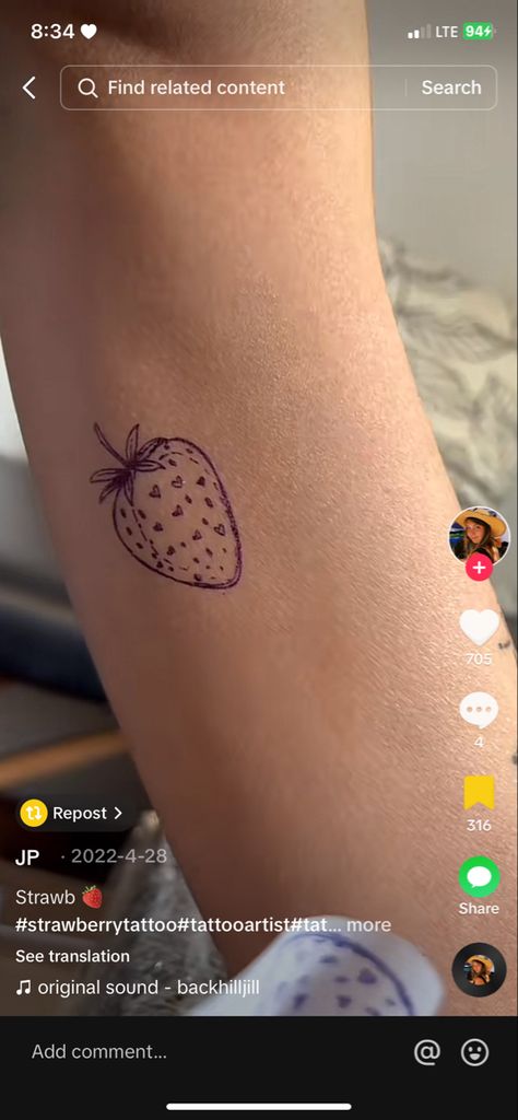 Strawberry Tattoo, Taboo Tattoo, Small Tats, Branch Tattoo, Stick And Poke, Dainty Tattoos, Simplistic Tattoos, Tattoo Placement, Piercing Tattoo