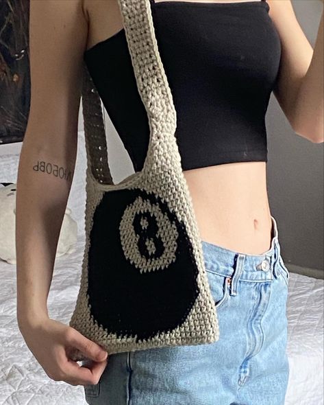 Diy Cardigan, Eight Ball, White Crochet Top, Crochet Ball, Crochet Bag Pattern Free, Goth Look, Handmade Knit, Crochet Fashion Patterns, Aesthetic Y2k