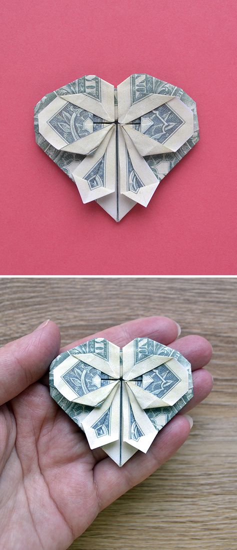 The money heart with the bow is a great origami and gift for Valentine's day! We need only one dollar bill. Without using glue or tape. The idea and design by Phong Tran Origami. The link on the tutorial https://youtu.be/oludmAo-JVM I wish you a pleasant viewing! Subscribe to my channel! Money Heart Tutorial, Heart Dollar Origami, Origami Fish Easy, Money Heart, Money Folding, Money Dollar, Folding Money, One Dollar Bill, Dollar Origami