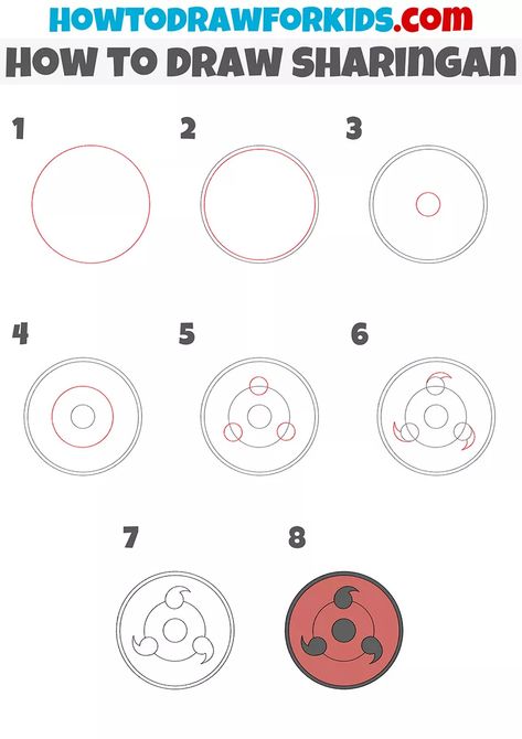 How to Draw Sharingan - Easy Drawing Tutorial For Kids How To Draw Sharingan, Sharingan Eyes Drawing, Naruto Eyes Sharingan, Sharingan Drawing, Sharingan Eyes, Naruto Eyes, Naruto Sharingan, Drawing Lesson, Easy Drawing Tutorial