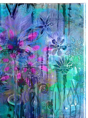 Blue Flowers Garden, Watercolor Digital Art, Kunstjournal Inspiration, Mixed Media Watercolor, Intuitive Painting, Intuitive Art, Cerulean Blue, Mixed Media Art Journaling, Flowers Garden