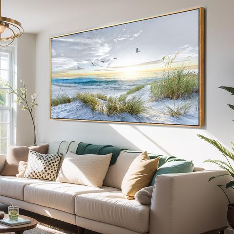 PRICES MAY VARY. 🏝️SIZE: canvas wall art is 20"x40"inch (50cmx100cm) 🏝️PERFECT CANVAS ART: good idea for home interior walls decor such as living room, bedroom, kitchen, bathroom, guest room, office and others. 🏝️EASY TO HANG: each panel of canvas prints already stretched on solid wooden frames, gallery wrapped, with hooks and accessories, ready to hang. 🏝️EASE OF MAINTENANCE: nice quality, HD prints on premium canvas, waterproof, UV resistant, fading resistant indoor. 🏝️Excellent Customer Coastal Living Room Wall Art, Mountain Coastal Decor, Coastal Artwork Living Room, Large Canvas Wall Art Living Room, Decorating A Large Wall In Living Room, Modern Coastal Decor Living Room, Coastal Kitchens Beach Houses, Coastal Chic Interior Design, Coastal Contemporary Living Room