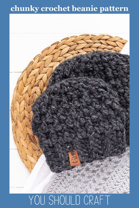 Quick Crochet Beanie, Chunky Crochet Hat Pattern, Super Bulky Yarn Patterns Crochet, Super Bulky Yarn Patterns, Chunky Beanie Crochet Pattern, Chunky Hat Pattern, Crochet Toddler Hat, Chunky Yarn Crochet Pattern, Bulky Yarn Patterns