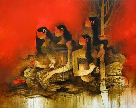 Indian Contemporary Art, Indian Traditional Paintings, Composition Painting, Indian Artwork, Large Image, Indian Folk Art, Indian Artist, Indian Paintings, Indian Art Paintings