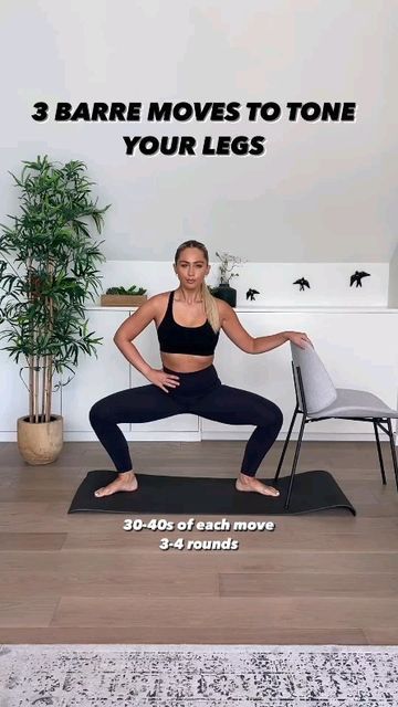 Women fitness | Home workout on Instagram: "💚💚SAVE THIS 👏🏻3 beginner barre exercises to help tone up the legs!! Just grab a chair and give this a go 🔥 . ✅here’s the secret…for (weight lose) Stop focusing on losing 100 pounds. Start focusing on losing 1 pound. Set SMALL goals because when you hit them you’ll feel success and feeling repeated over and over again is going to build your confidence! To the point that you will actually start to believe the big goal is possible for you. Plus small Barre Moves, Legs At Home, Barre Exercises, Losing 100 Pounds, Small Goals, 12 Minute Workout, Leg Workout At Home, Tone Thighs, Leg And Glute Workout