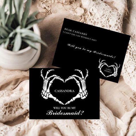 Halloween  Will You Be My Bridesmaid Proposal Card Gothic Bridesmaids, Biker Wedding, Flower Girl Proposal, Modern Bridesmaid, Bridesmaid Proposal Card, Asking Bridesmaids, White Bridesmaid, Be My Bridesmaid Cards, Bridesmaid Proposal Cards