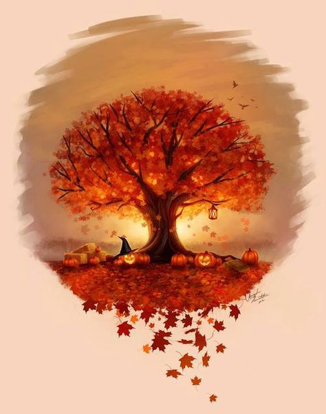 autumn/Hallow Maple Tree Tattoos, Autumn Tattoo, Zucca Halloween, Halloween Tree, Autumn Tree, Image Nature, Pumpkin Painting, Autumn Beauty, Tree Tattoo