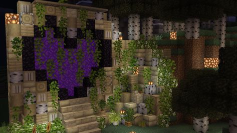 Minecraft Portal Ideas Aesthetic, Heart Shaped Nether Portal Minecraft, Heart Portal Minecraft, Grunge Minecraft Builds, Enchantments Minecraft, Enchantment Room Minecraft, Minecraft Portal Design, Minecraft Enchantment Room, Minecraft Heart