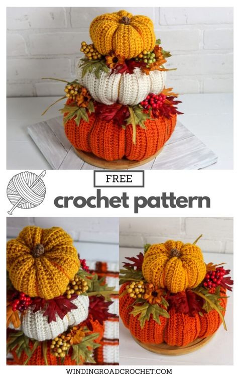 Crochet Centerpiece, Crocheted Pumpkins, Crochet Fall Decor, Crochet Pour Halloween, Holiday Crochet Patterns, Thanksgiving Crochet, Fall Crochet, Fall Crochet Patterns, Confection Au Crochet