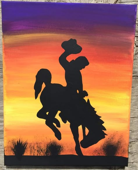 Painting Ideas On Canvas Country, Country Paintings Easy, Western Paintings Canvases, Western Painting Ideas Easy, Western Drawing Ideas, Western Painting Canvas, Western Art Paintings, Cowboy Painting, Acyrlic Painting